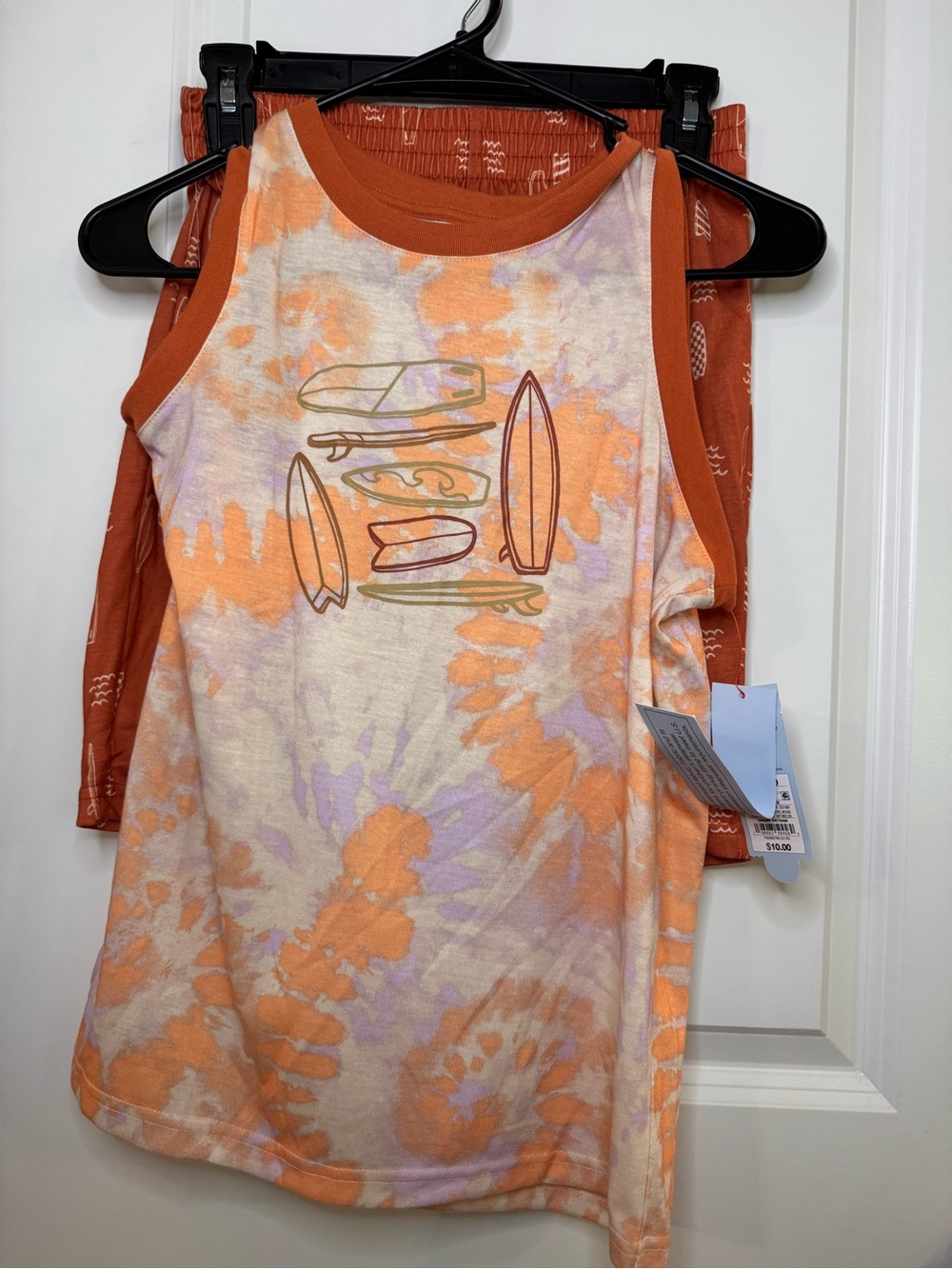 Kids Tie-Dye Tank Top and Shorts Set - Orange Surf Graphic